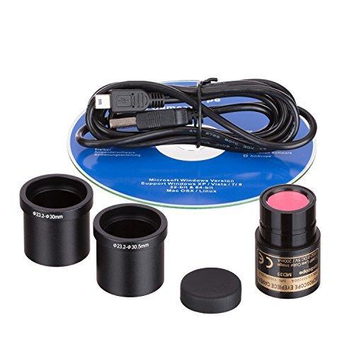 AmScope AmScope M158C-SP14-WM-E 40X-1000X Biology Science Metal Glass Student Microscope with USB Digital Camera, Slide Preparation Kit and Book