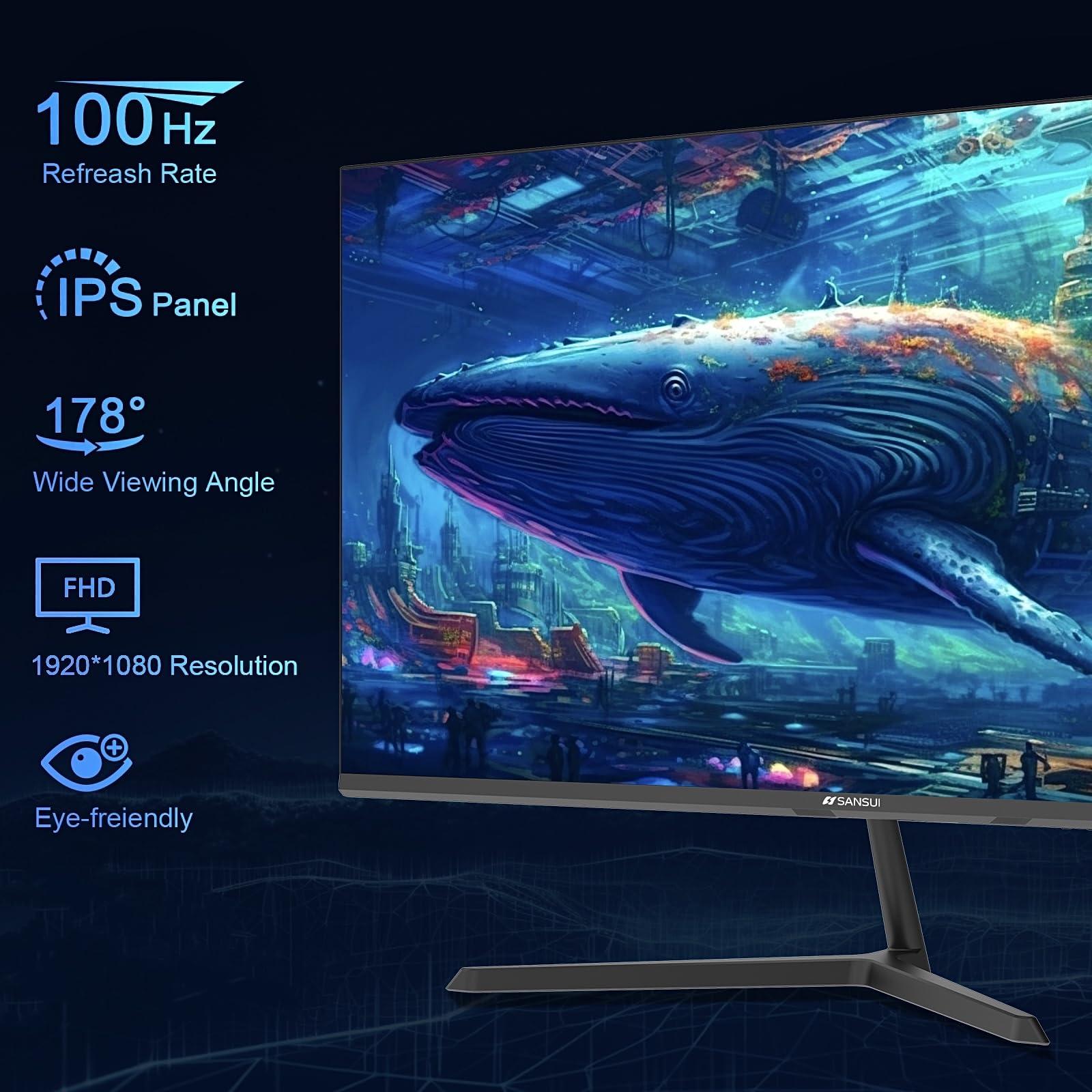 SANSUI SANSUI 24 inch Monitor, IPS Display Computer Monitor with Built-in Speakers, 100Hz Monitor VESA Mount with HDMI Inputs, FHD Monitor for Home Office (ES-24x3A HDMI Cable Included)