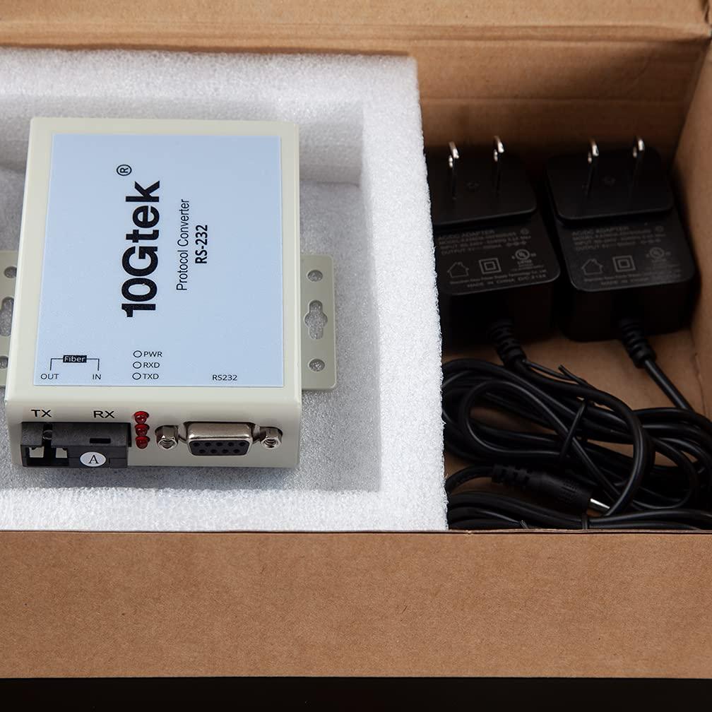 10Gtek Serial RS232 to Fiber Optic Media Converter, Serial Communication Data Converter Device Server, SM Bidi SC 1310nm 20km, Daisy-Chain or Redundant-Ring FO