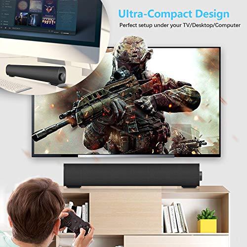 BenqBot Portable Soundbar for TV/PC, Outdoor/Indoor Wired & Wireless Bluetooth 5.0 Speaker with Remote Control and Coax Cable, 2X5W Mini Home Theater Sound bar with Built-in Subwoofers for Projector (Updated)