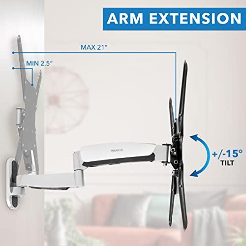 Mount-It! Mount-It! Height Adjustable TV Wall Mount Bracket with Counterbalance Gas Spring Arm - Full Motion Articulating Design Fits Flat Screens Displays Up to VESA 400x400 mm and 44 Lbs - Silver