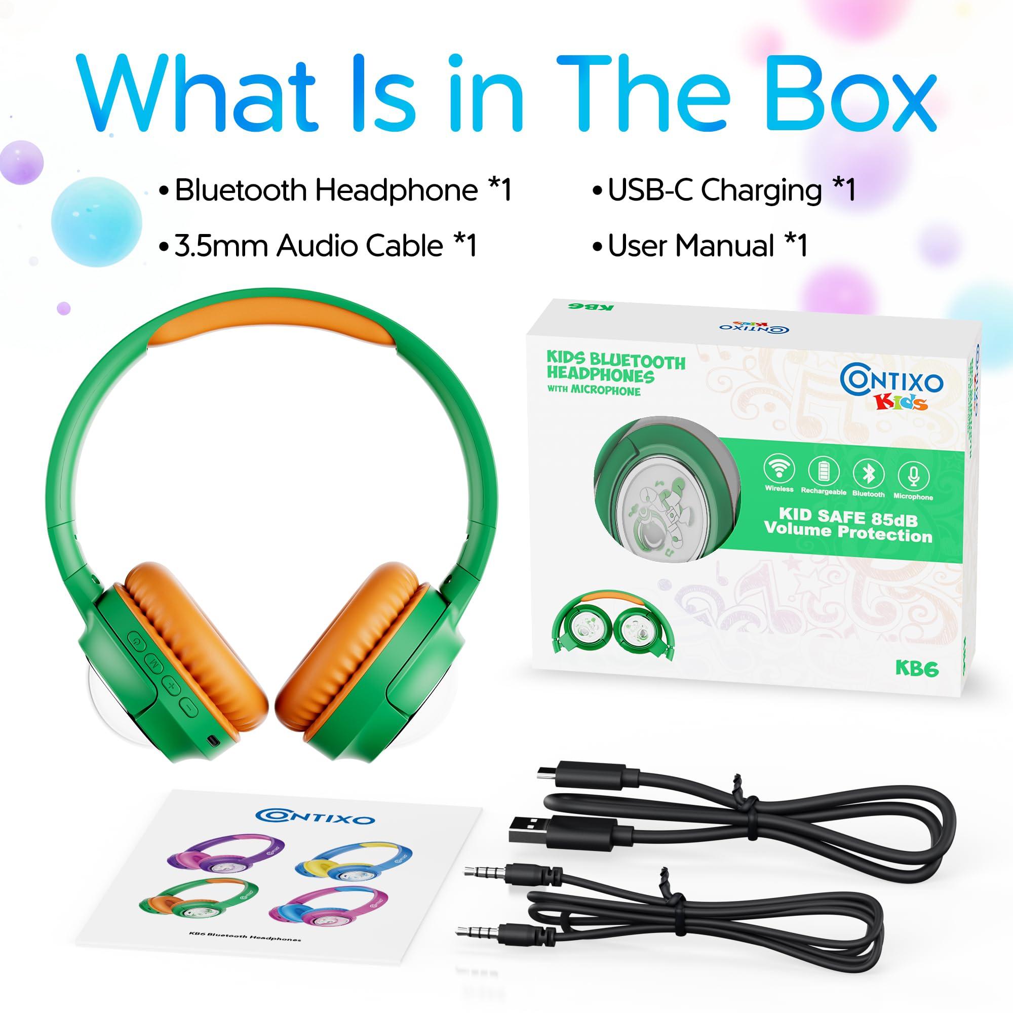 Contixo Contixo - Kids Bluetooth Headphones - Wireless & Wired Over-Ear - 85/94dB Volume Limiting - LED Lights, Foldable, Adjustable Headband, Mic - Lightweight Noise-Limiting Design for Boys & Girls - Green