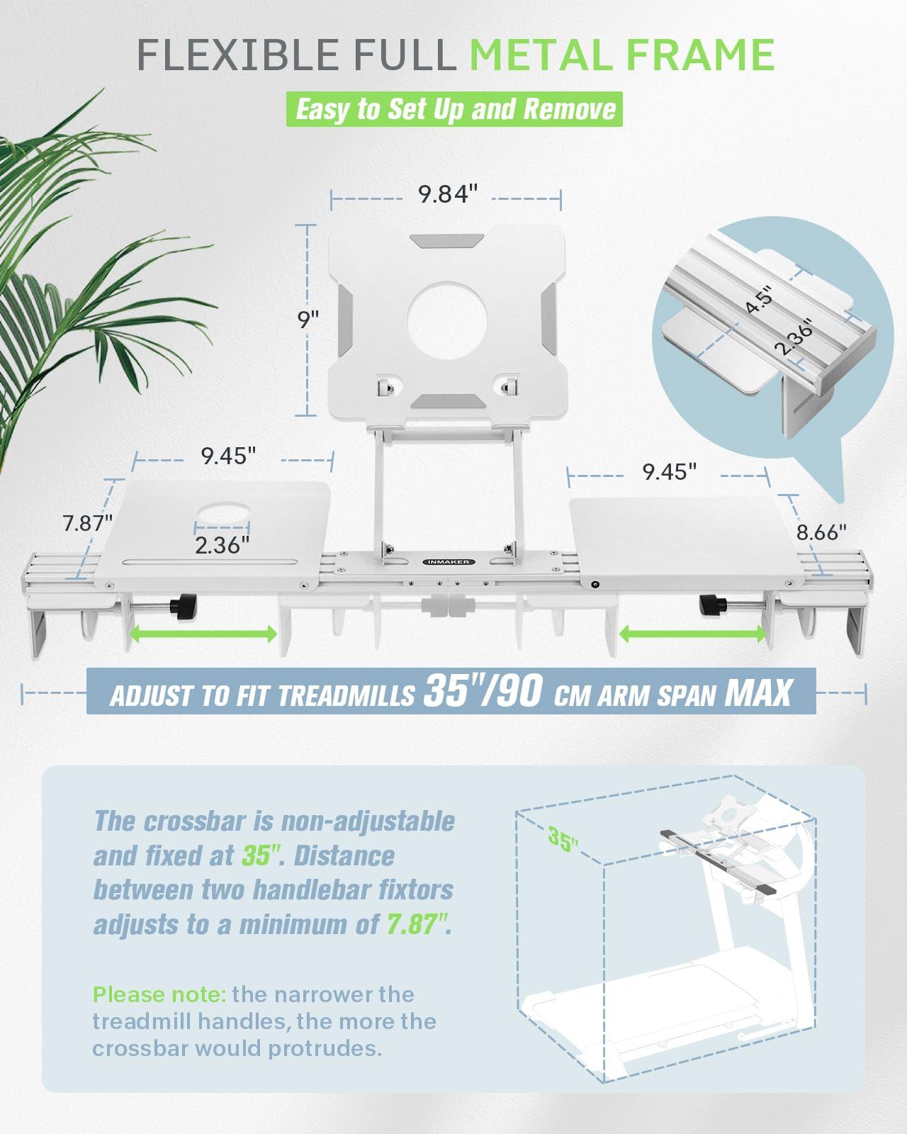 INMAKER INMAKER Treadmill Desk Attachment, Universal Treadmill Laptop Holder Adjustble Height Width, Aluminum Laptop Stand for Treadmill with Tray Black