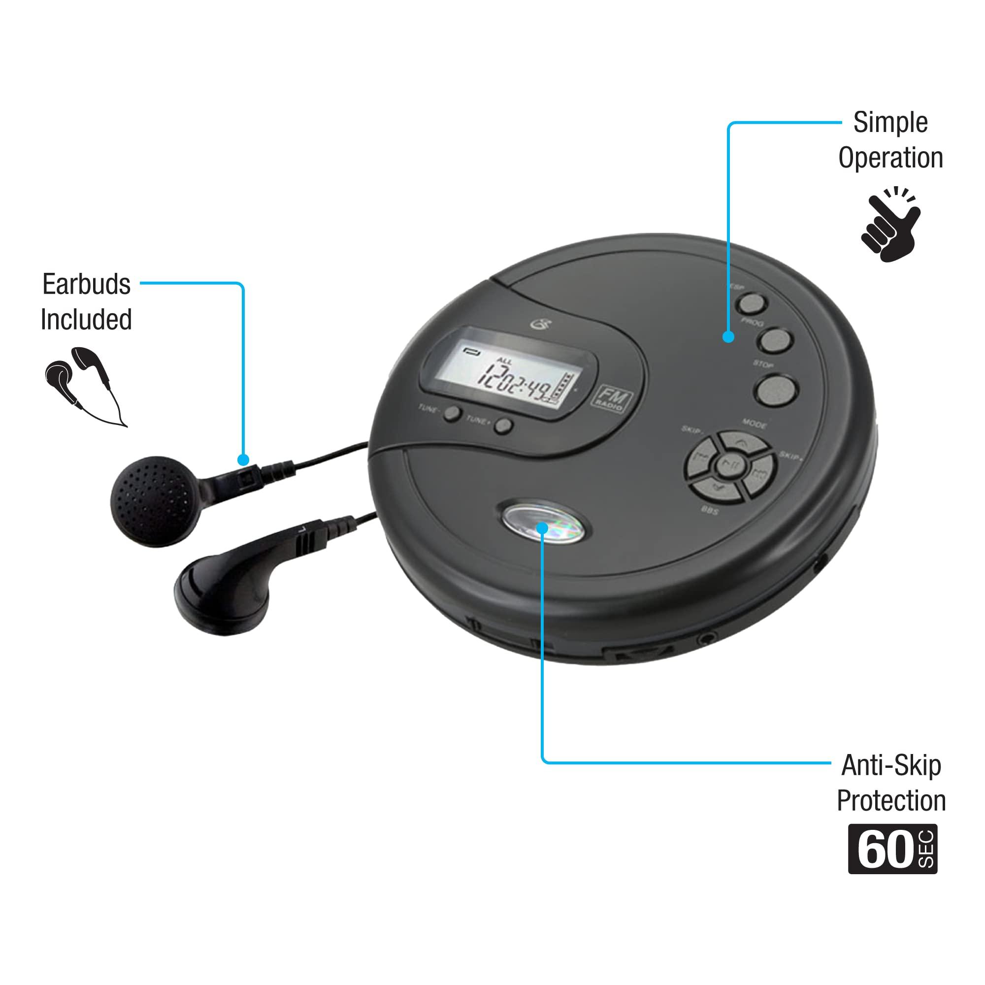 GPX GPX PC332B Portable CD Player with Anti-Skip Protection, FM Radio and Stereo Earbuds - Black
