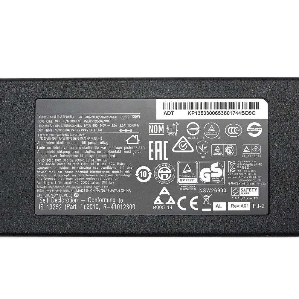 JHZL New 19V 7.1A 135W 5.51.7mm Laptop Adapter Compatible for Acer Aspire V17 Nitro VN7-792G-59CL PA-1131-16 T Power Suppliers with Power Cord