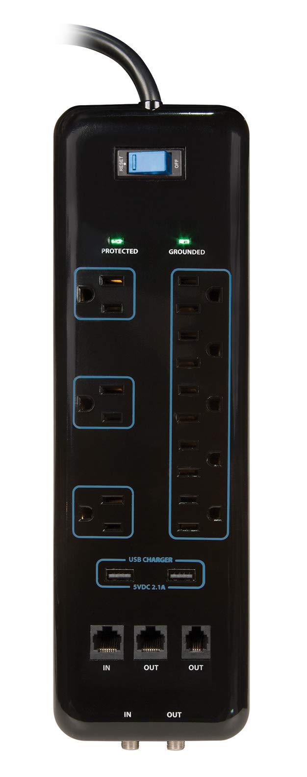 Prime Wire & Cable Prime Wire & Cable Prime Wire PB523118 8-Outlet Premium Electronics Surge Protector with 14/3 SJT 6 Foot Cord, Black