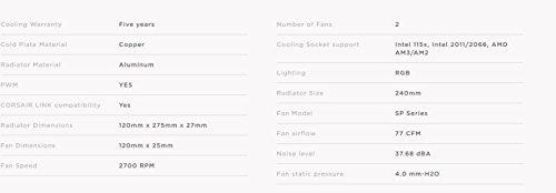 Corsair CORSAIR Hydro Series H100i v2 AIO Liquid CPU Cooler, 240mm Radiator, Dual 120mm PWM Fans, Advanced RGB Lighting and Fan Software Control