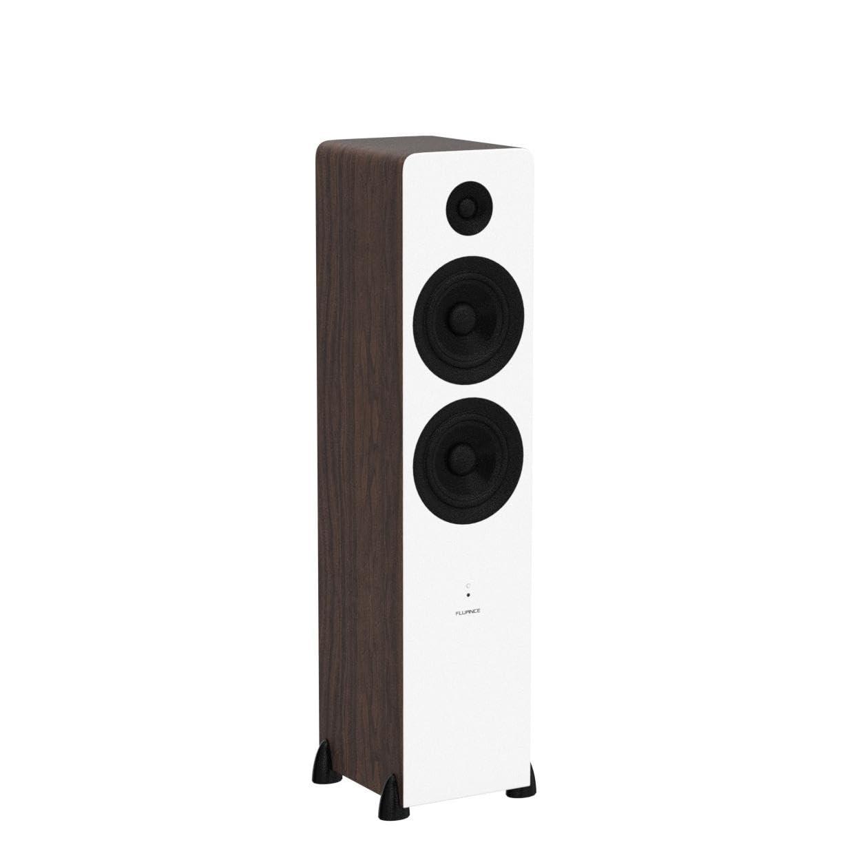 Fluance Fluance Ai81 Elite Powered 2-Way Floorstanding Tower Speakers, 150W Built-in Amplifier for 2.0 Stereo Music & Movie Listening, TV, Turntable, PC & Bluetooth - 2X RCA, Optical, Sub Out (White Walnut)