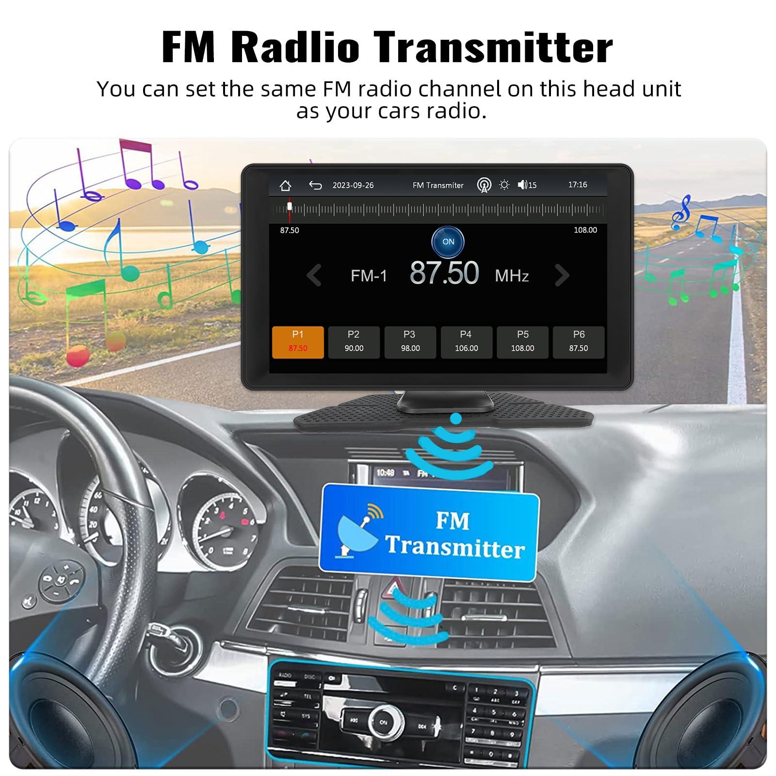 CAMECHO 9 Inch Wireless Car Stereo with Apple Carplay Android Auto Portable Car Play Touch Screen Car Radio Stereo with Siri/EQ/AUX/FM/Bluetooth Drive Mate