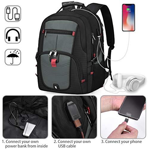 NUBILY NUBILY Laptop Backpack 17 Inch Waterproof Extra Large TSA Travel Backpack Anti Theft College Business Mens Backpacks with USB Charging Port 17.3 Gaming Computer Backpack for Women Men 45L Grey