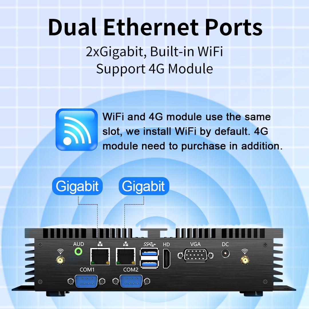 msecore msecore Fanless Industrial PC, Mini Computer with Core i5-4200U, 8G RAM 128G SSD, Dual NIC, 2*COM RS232, Support 4G Module/SIM, Wi-Fi, 1*HDMI 1*VGA, Windows 10 Pro
