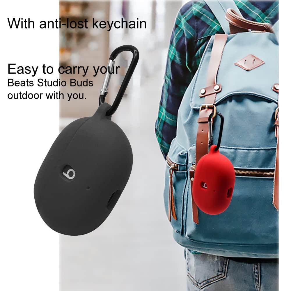 claiol Claiol Silicone Case for Beats Studio Buds, Premium Shockproof Silicone 2021 New Beats Studio Buds Case Cover with Keychain. (Red)