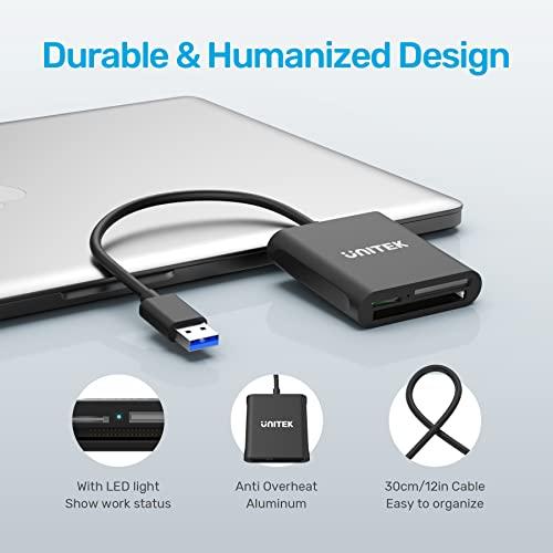 Unitek USB Card Reader, Unitek 3-Slot USB 3.0 Compact Card Reader, Read 3 Cards Simultaneously, Aluminum SD Micro SD CF Card Adapter Supports Flash Memory Card, Black