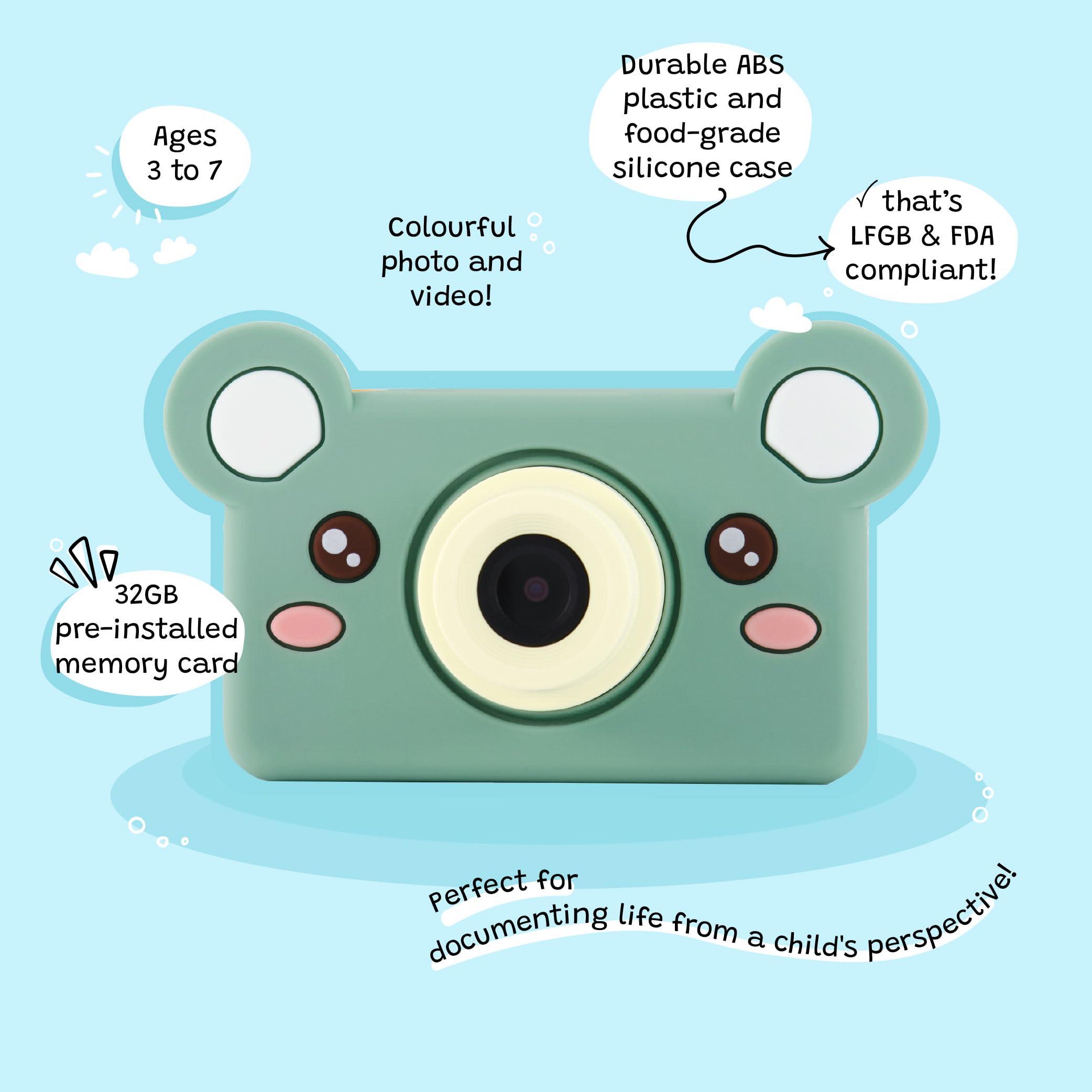 Kidamento Kidamento Kids Digital Camera & Video Camcorder, Soft BPA-Free Silicone Casing, 32GB Memory Card - Model C - Mikayo The Bear