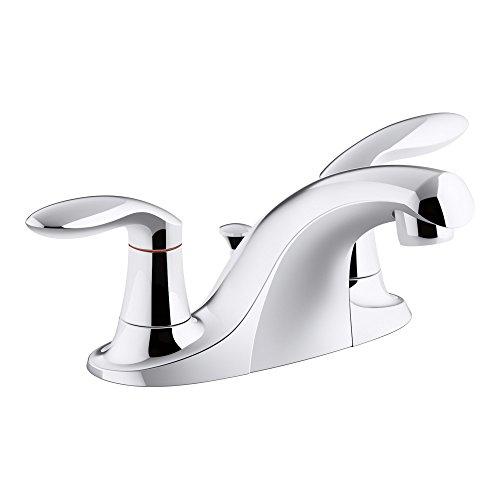 Kohler KOHLER K-15241-4DRA-CP Coralais Two-Handle Centerset Bathroom Sink Faucet with Plastic Pop-Up Drain & Lift Rod, Polished Chrome