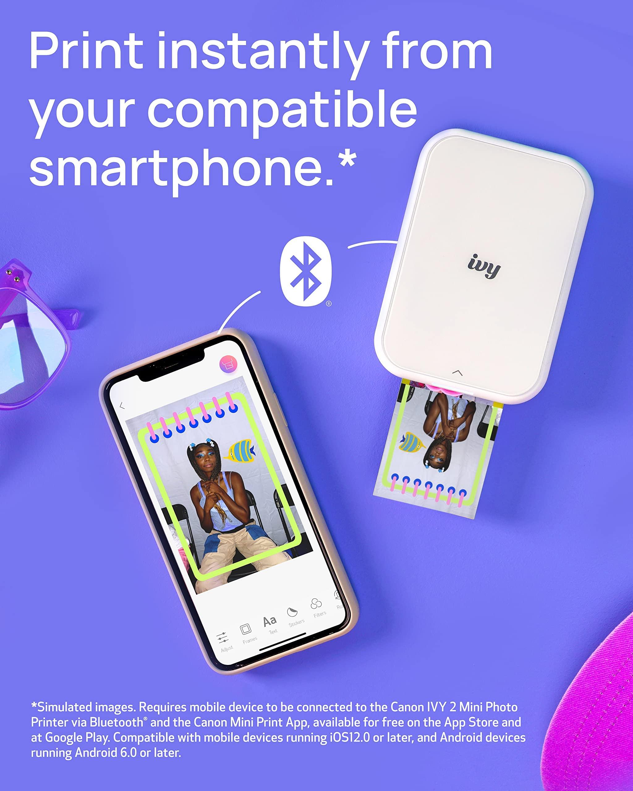 Canon Canon Ivy 2 Mini Photo Printer, Print from Compatible iOS & Android Devices, Sticky-Back Prints, Pure White