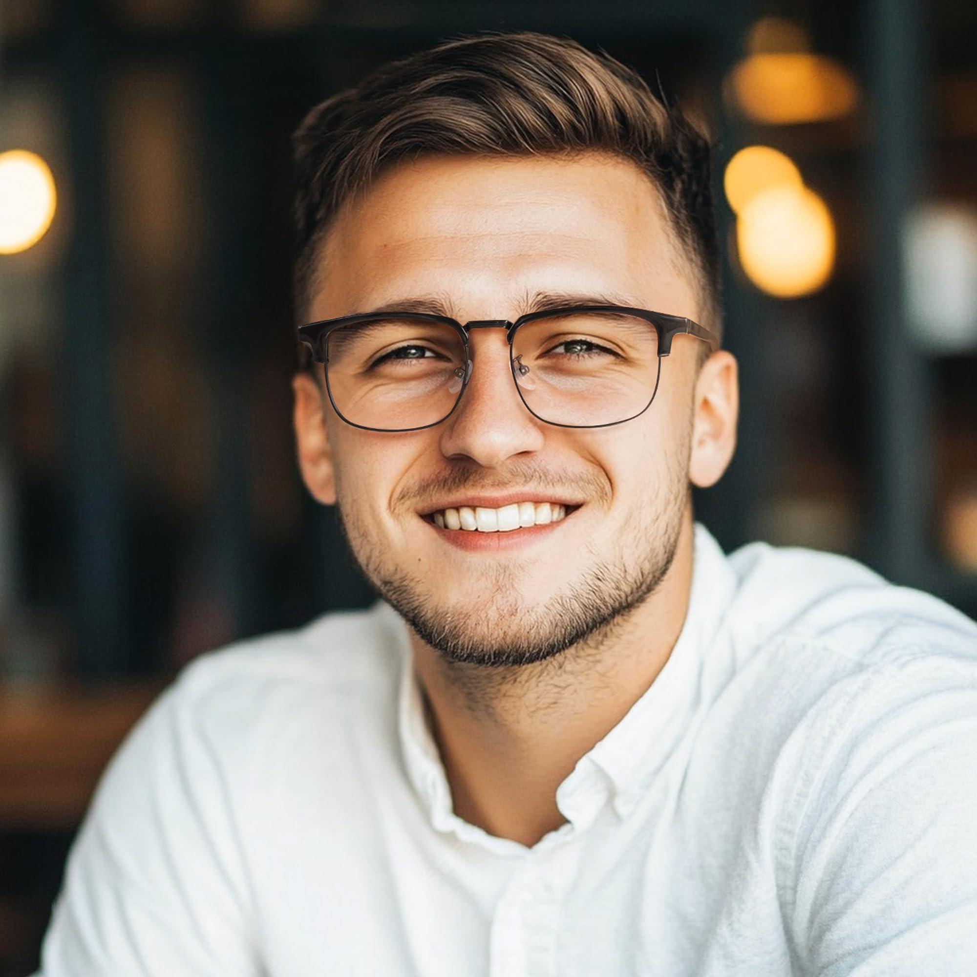 Cyxus Cyxus Men Blue Light Blocking Glasses Half Rimless Computer Gaming Glasses Square Fashion Glasses for Men 8216 Black