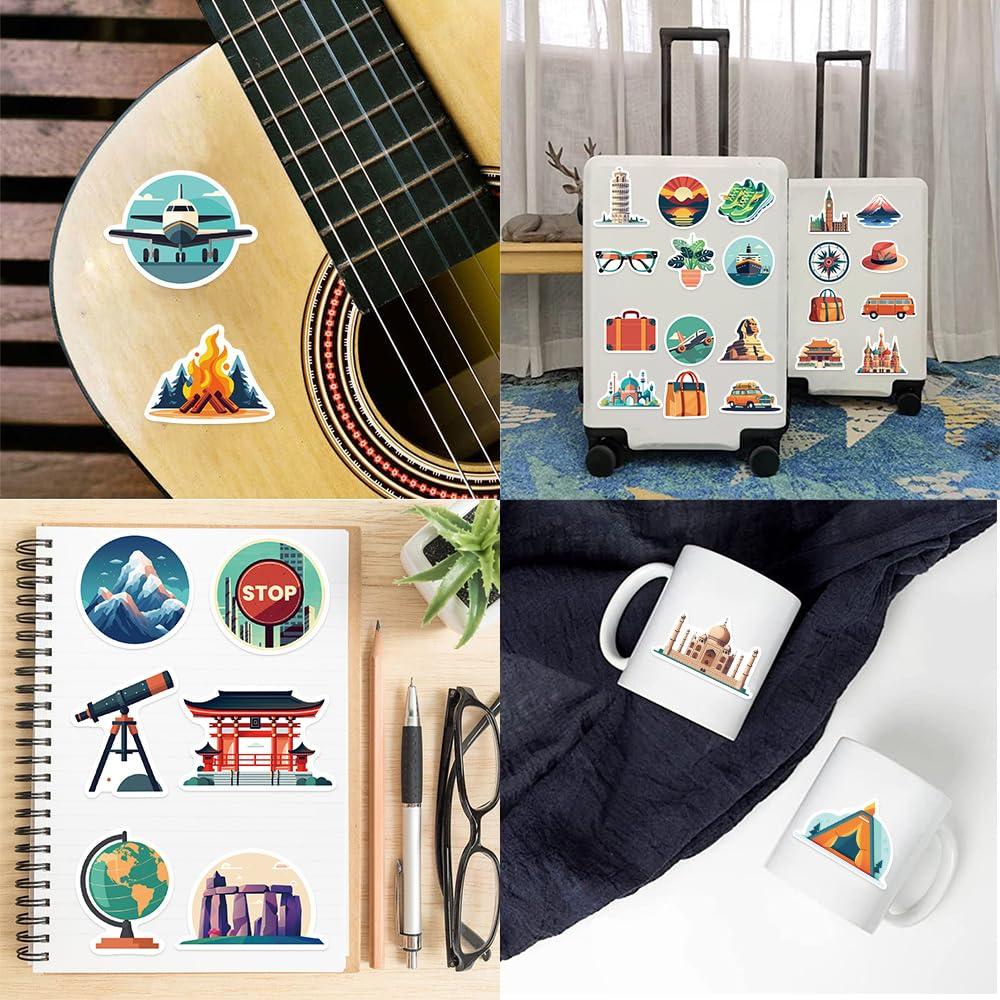 Lemorni World Travel City Stickers for Luggage, 65Pcs Waterproof Vinyl Travel Stickers Pack for Water Bottle, Laptop, Bicycle, Suitcase, Scrapbook, Journal, Cars, Famous City Scenery Decals (City)