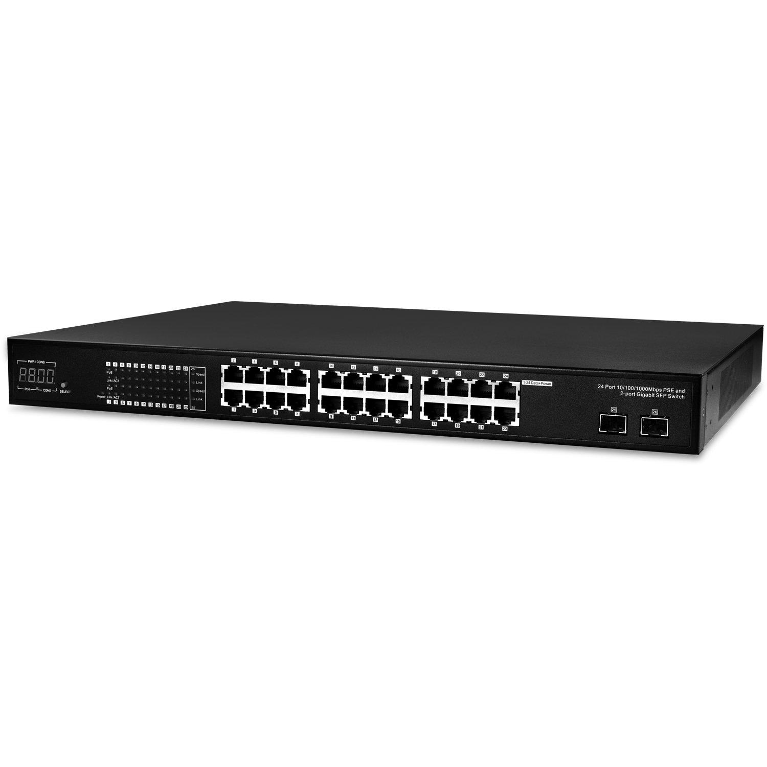 Marshall MARSHALL Electronics 24 Port 10/100/1000Mbps PSE with 2 Port Gigabit SFP Switch (VS-SW-100)