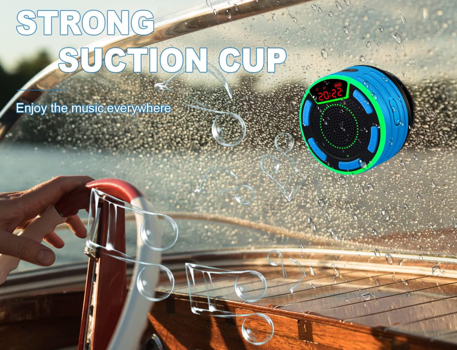 DuoTen Bluetooth Speakers, DuoTen IPX7 Waterproof Wireless Portable Bluetooth Speakers w/LED Display, FM Radio, Suction Cup, Light Show, Loud Stereo Sound and Bass for Shower, Pool, Party, Travel, Outdoors