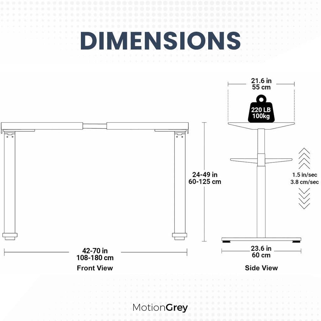 MOTIONGREY MotionGrey - German Electric Dual Motor Height Adjustable Standing Desk, Ergonomic Stand Up Desk, Adjustable Sit Stand Desk Stand - (Tabletop Included) (Black Frame - Brown Top)