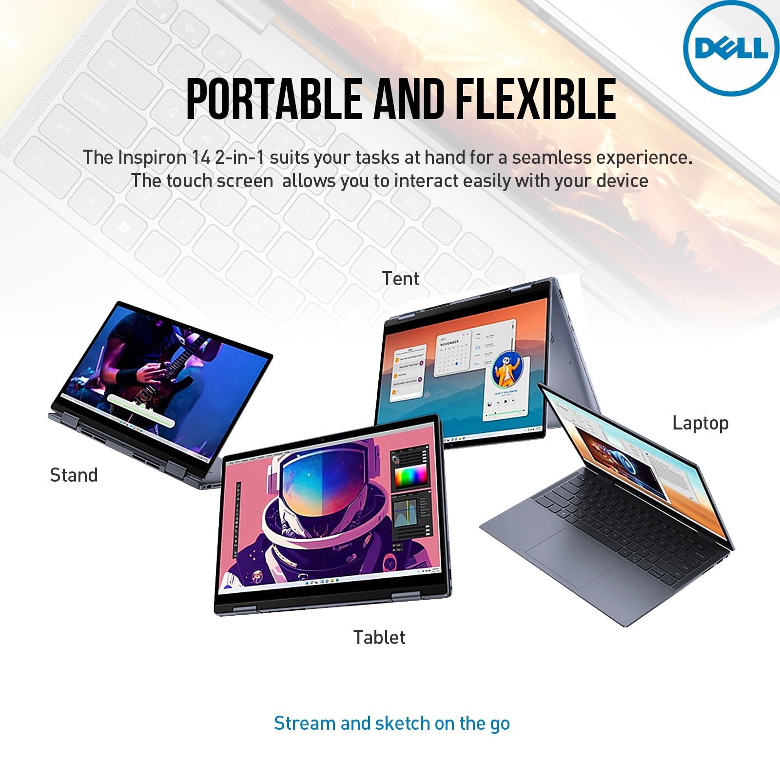 Dell Dell Inspiron 14 2 in 1 Touchscreen Laptop, 14" FHD+ Touch Screen Convertible, AMD Ryzen 5, 8GB RAM 256GB SSD, Windows 11 Pro Lifetime Office, Backlit Keyboard,Fingerprint Reader, HDMI