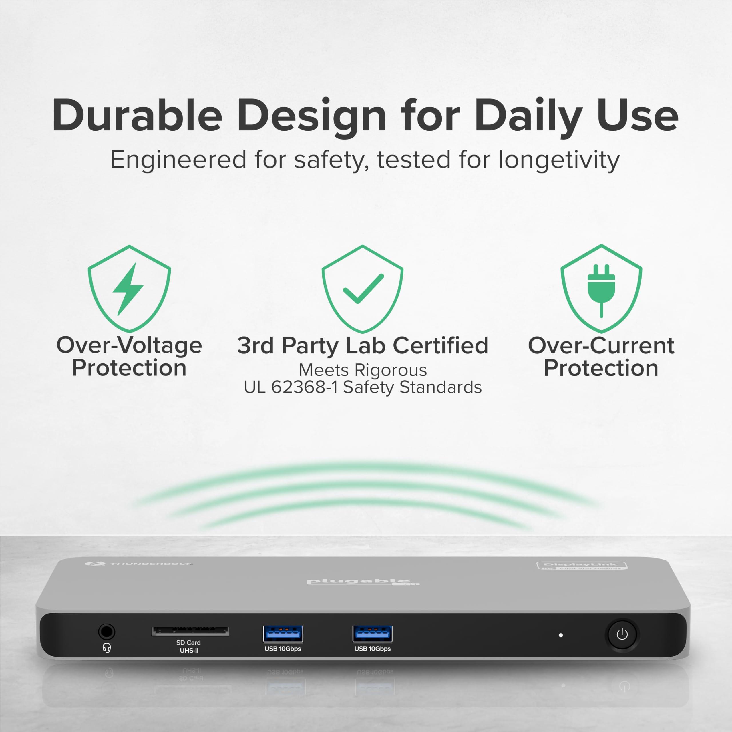 Plugable Plugable Thunderbolt 4 Dock for Quad Monitors 100W, Thunderbolt Docking Station Connects up to Four 4K Monitors for Windows and Mac Laptops, 2x HDMI, 4x Thunderbolt 4/USB C, Driver Required TBT-6950PD