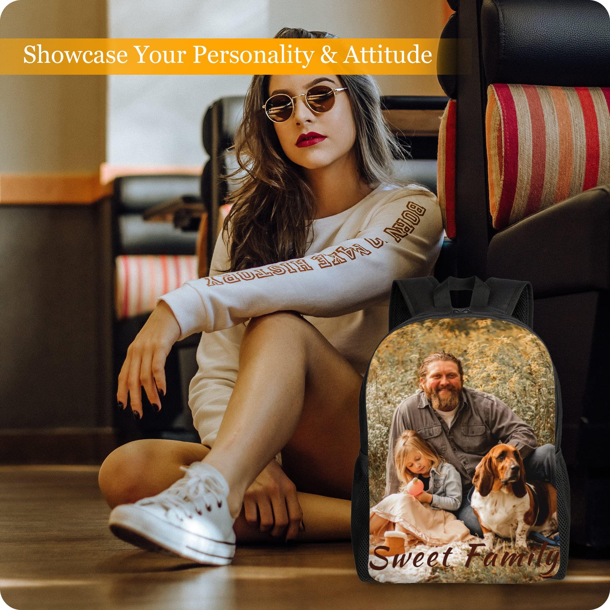 Boneker Boneker Custom Backpack Personalized Backpack with 1-9 Photo Customize Your Image Text Name Logo Waterproof Laptop Bag (1 Photo)