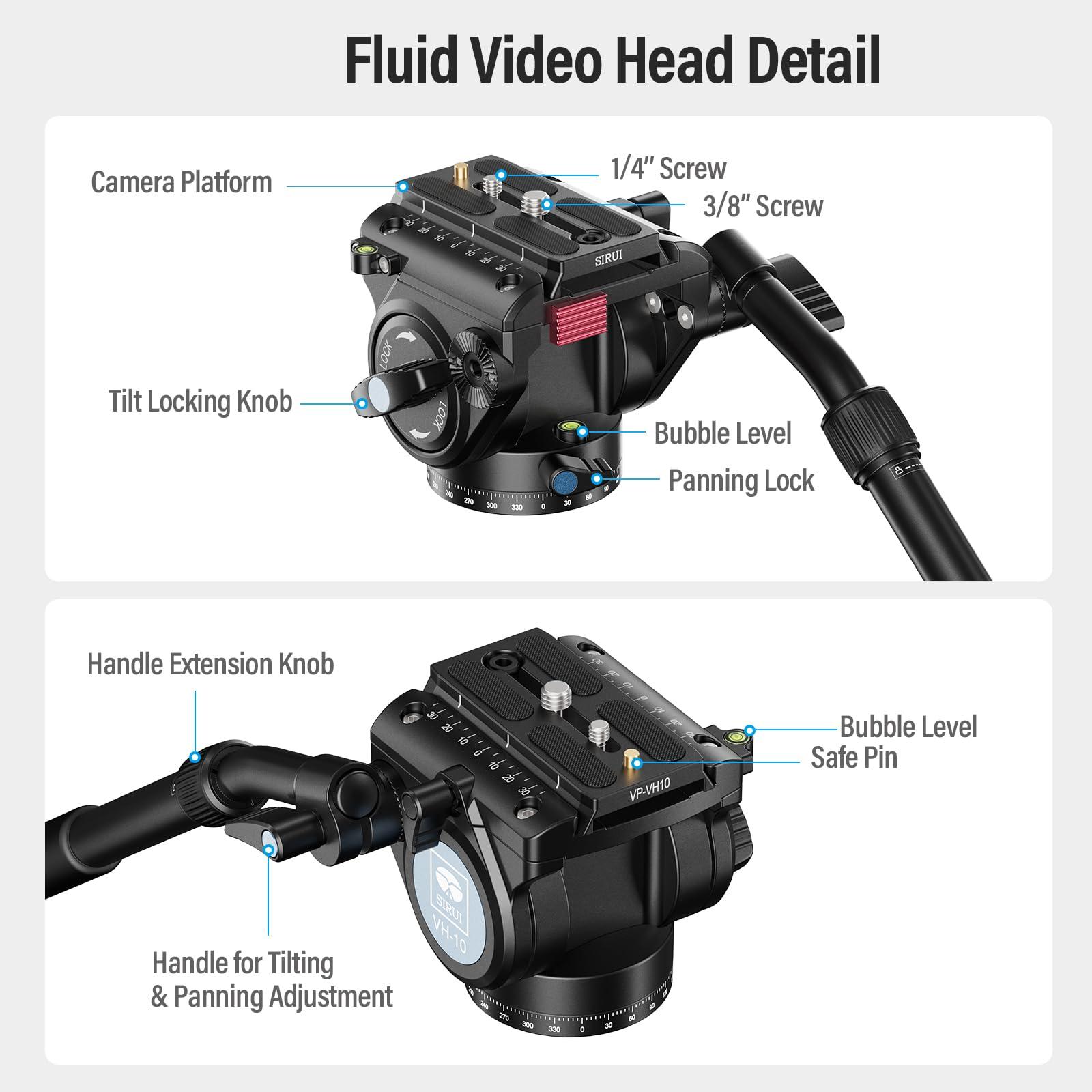 Sirui SIRUI SVM-145 Camera Monopod with Feet, 60.7" Professional Carbon Fiber Monopod with Fluid Video Head, One-Step Height Adjustment, Lightweight Travel Monopod for DSLR Camera, Modular, Max Load 22lbs