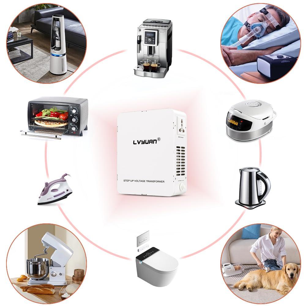 LVYUAN LVYUAN 1000W 110/120V to 220/240V Voltage Converter Step Up Transformer Electrical Converter with Circuit Breaker Protection for Euro China Korea Appliances[3 Year Warranty]