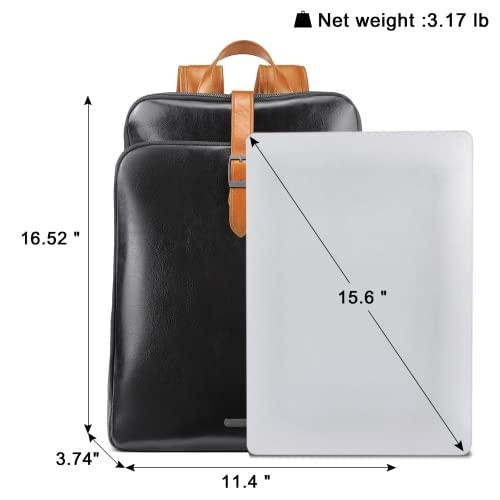 CLUCI CLUCI Genuine Leather Laoptop Backpack for Women 15.6 Inch Laptop Backpack Purse Travel Business Large Vintage College Work Backpack Shoulder Bags Black