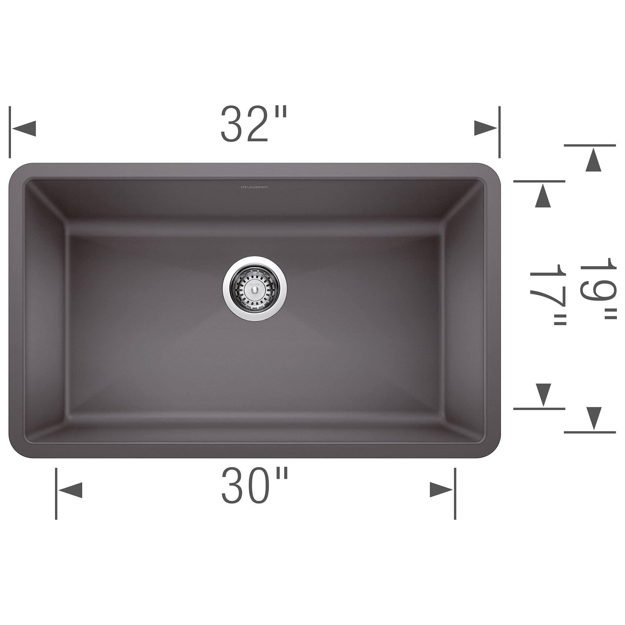 BLANCO BLANCO, Cinder 441478 PRECIS SILGRANIT Super Single Undermount Kitchen Sink, 32" X 19"