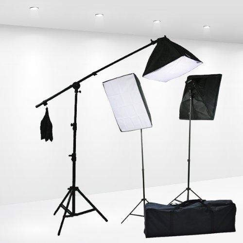 ePhoto ePhoto 10x12 White Muslin Support Boom Hair Light Stand with 3 Softbox Photography Video Lighting Kit H9004SB-1012W