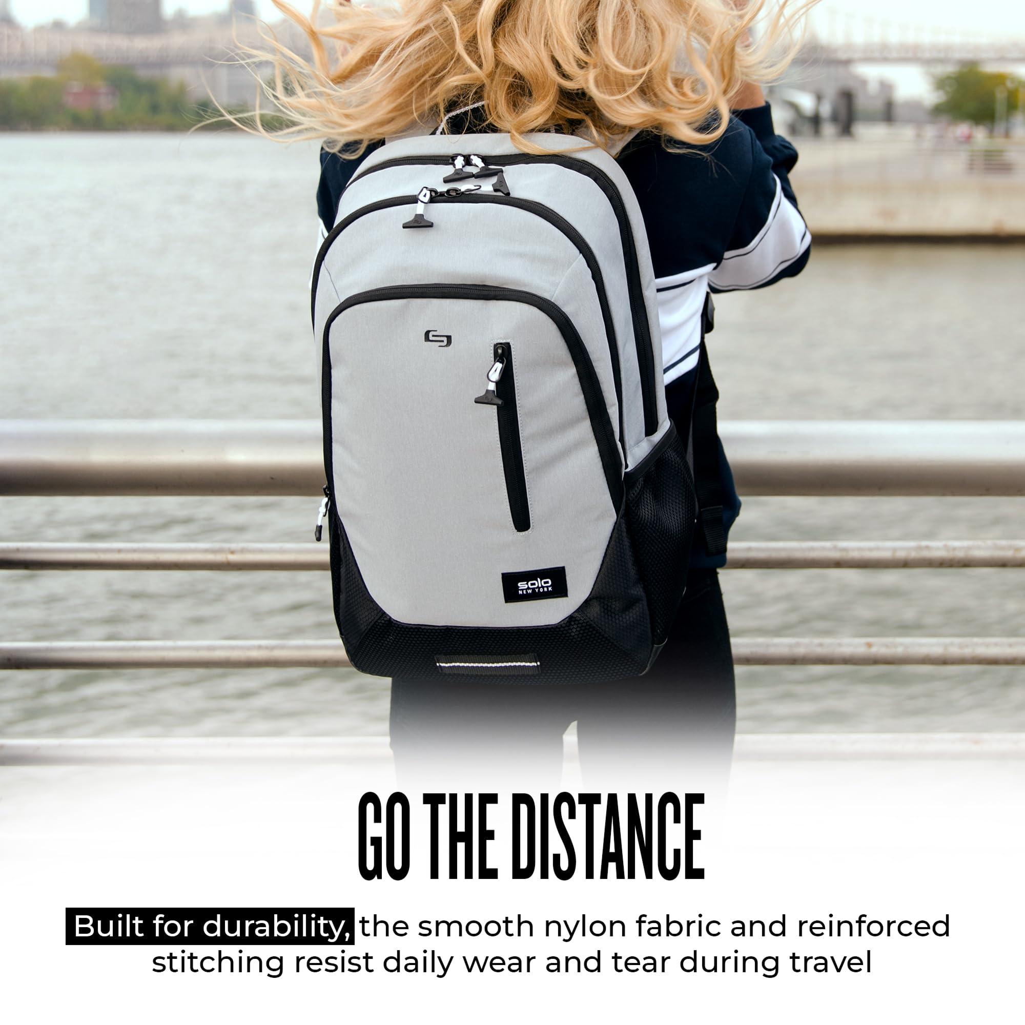 Solo New York Solo New York Laptop Backpack for Women & Men -Carry On Bookbag for Travel & Work, Lightweight Bag, Side Mesh Pockets, Padded Straps, Fits 15.6" Computer - Region, Grey