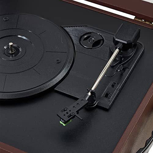 arkrocket Arkrocket Discovery II 3-Speed Bluetooth Record Player Retro Console Turntable with Built-in Speakers and Removable Legs (Brown)