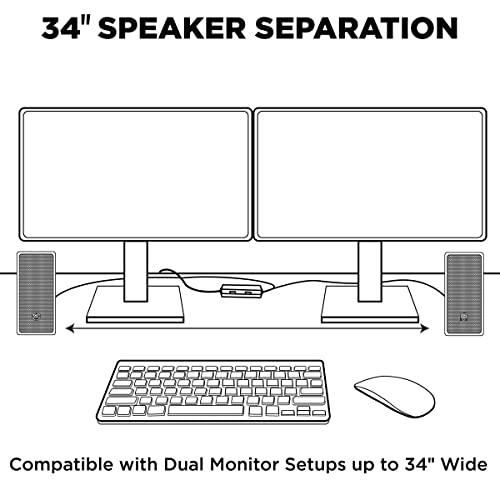 GOgroove GOgroove Laptop Computer Speakers - SonaVERSE O2 USB Powered Desktop Speakers with Dual Passive Bass Woofers, Built-in Volume Dial, Sleek Compact Design for Small Desks and Mobile PCs (Black)