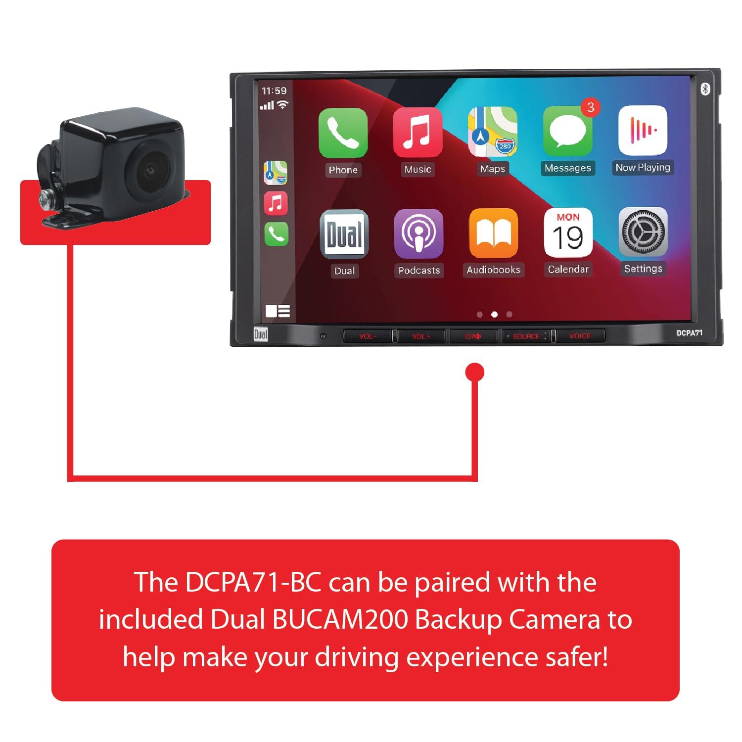 Dual Electronics Dual Electronics DCPA71-BC 7-inch Certified Apple Carplay Android Auto | Double DIN Touchscreen Car Stereo Radio | Bluetooth Hands Free Calling & Music Streaming | Backup Camera Included