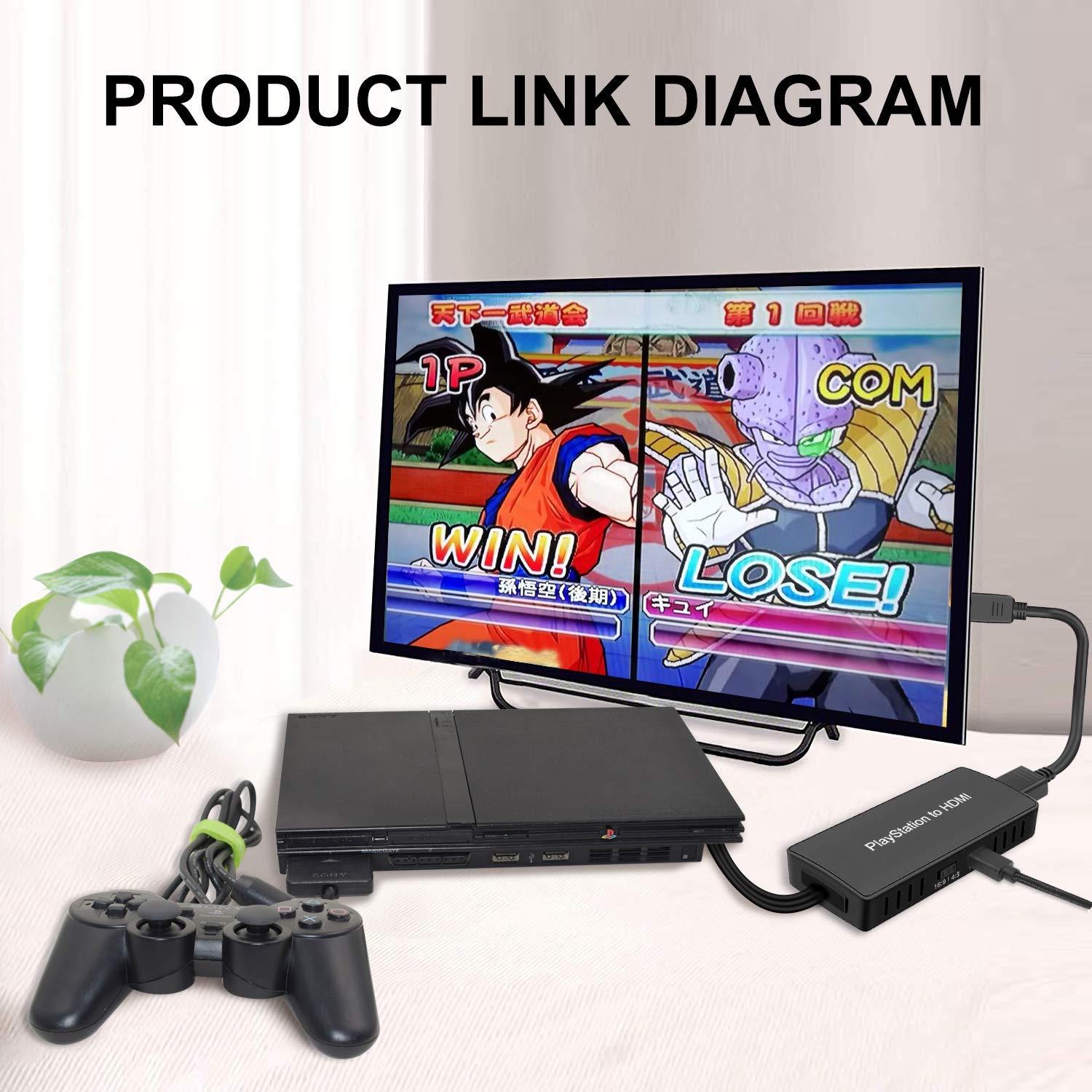 Y.D.F Y.D.F PS2 to HDMI Adapter PS2 HDMI Cable PS2 to HDMI Converter Support 4:3/16:9 Screen Aspect Ratio Switch. Works for PlayStation 1/ PlayStation 2 HD Link Cable PS1 HDMI Adapter PS2 HDMI Converter