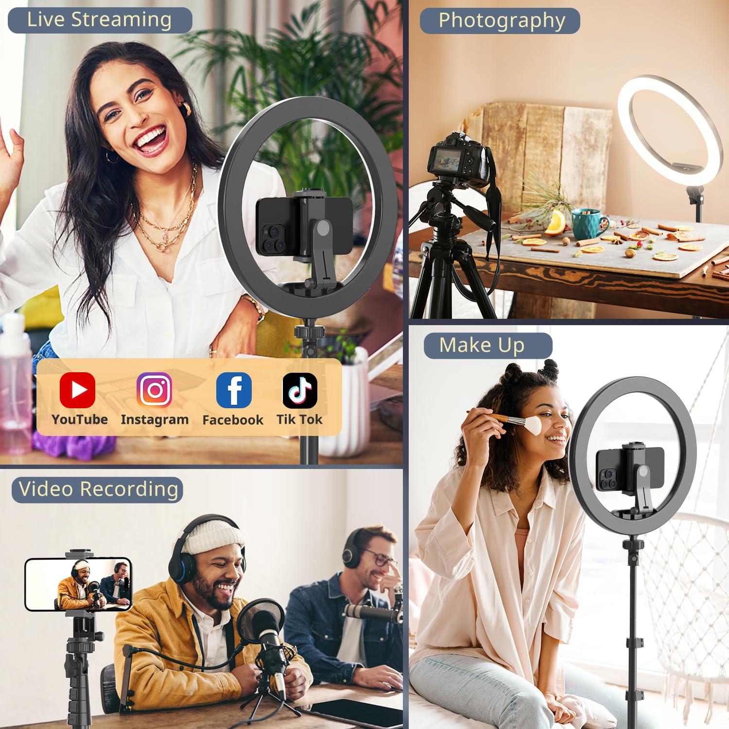 UBeesize UBeesize 12 Selfie Ring Light with 62 Extendable Tripod Stand & Remote, LED Circle Light with Phone Holder for Video Recording/Makeup/Content Creator (YouTube/TikTok/Twitch), Phone, Camera & Webcam