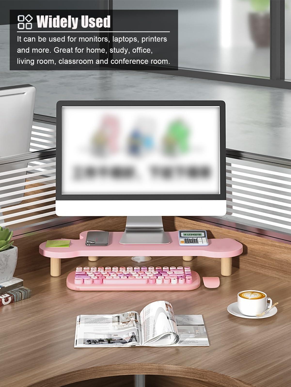 ZIMGOD ZIMGOD Corner Monitor Stand Pink Corner Monitor Stand for Office, Wood Computer Laptop Risers Save Space, Ergonomic Triangular Monitors Storage Shelf, Easy to Clean(6.5cm (2 1/2"))