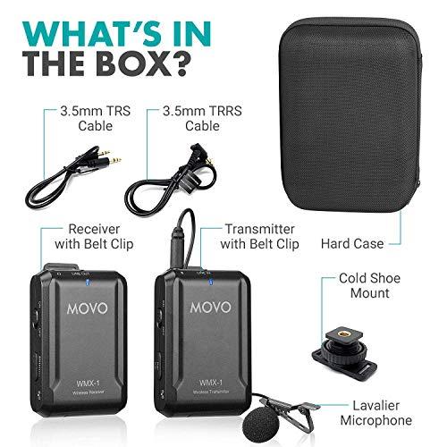 Movo Movo WMX-1 2.4GHz Wireless Lavalier Microphone System Compatible with DSLR Cameras, Camcorders, iPhone, Android Smartphones, and Tablets (200' ft Audio Range)