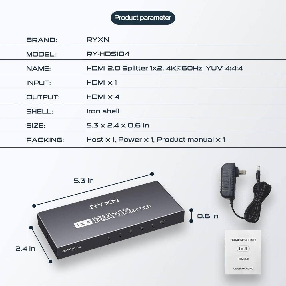 YITROX HDMI 2.0 Splitter 1 in 4 Out + HDMI 1.4 Splitter 1 in 4 Out