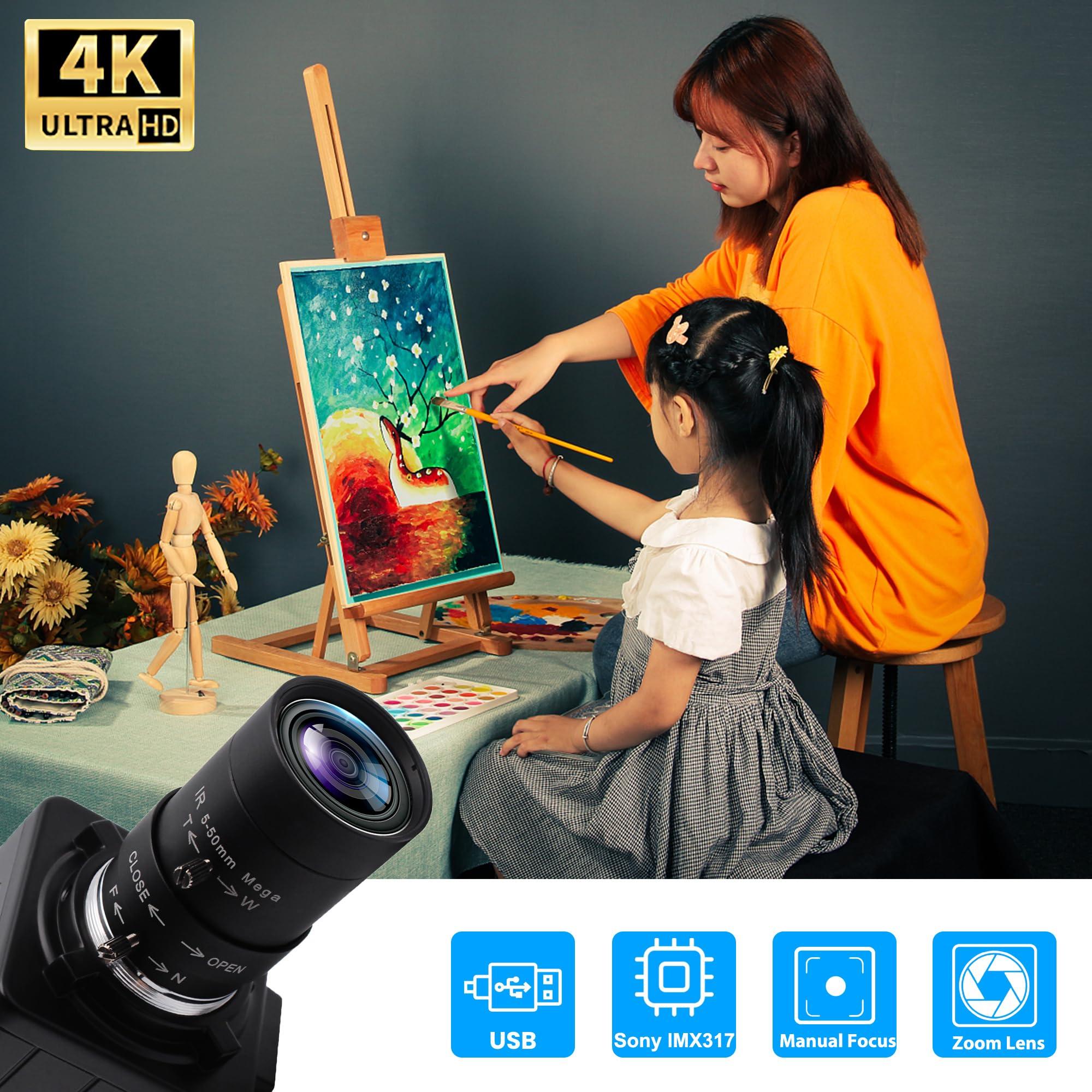 SVPRO SVPRO 4K Ultra HD Webcam USB Digital Industrial Camera with CS Mount 5-50mm Telephoto Zoom Manual Lens UVC Free Drive,10X Optical Zoom Video Camera with Sony IMX317 Sensor