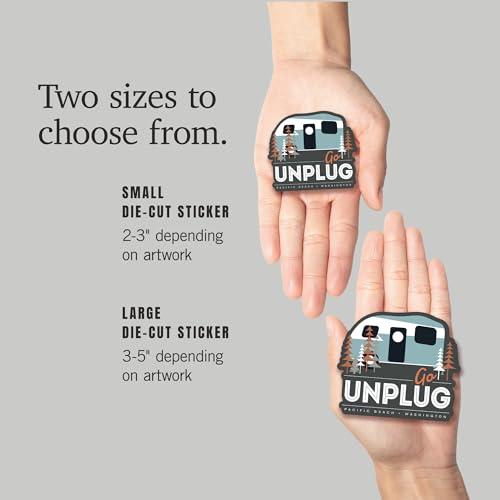 Lantern Press Die Cut Sticker Pacific Beach, Washington, Go Unplug, Vector Retro Camper, Vinyl Sticker 1 to 3 inches (Waterproof Decal for Cars, Water Bottles, Laptops, Coolers), Small