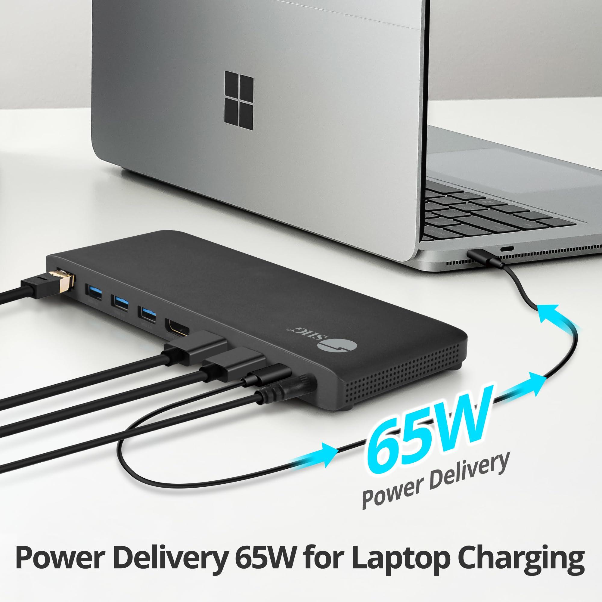 SIIG SIIG USB-C MST Triple Monitor Docking Station for Windows Thunderbolt 3 Compatible Single 4K Dual 2K Triple 1080p 65W PD, HDMI/DisplayPort, Gigabit Ethernet, SD/TF, USB 3.0 and Audio (JU-DK0R11-S1)