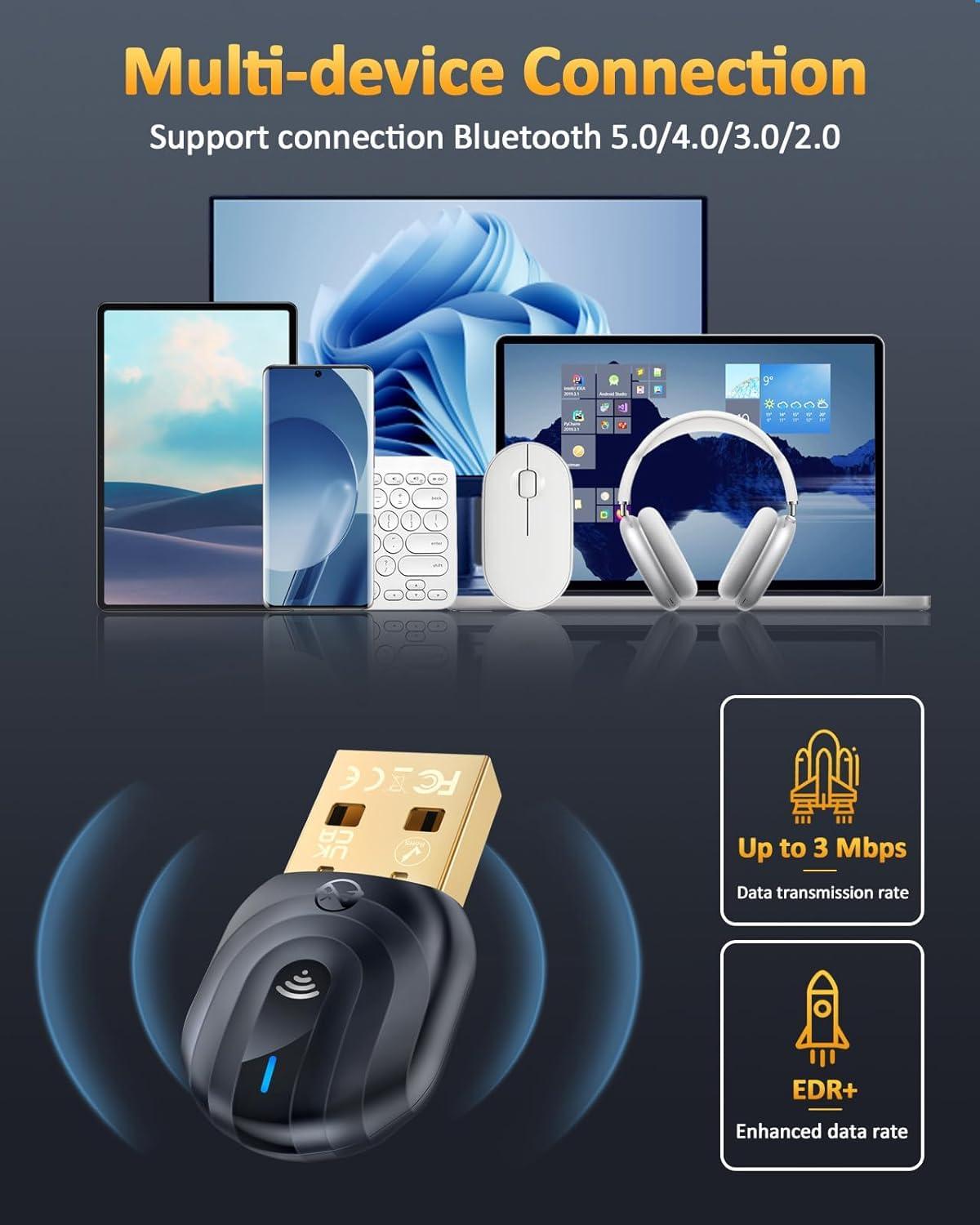 ZEXMTE ZEXMTE USB Bluetooth 5.1 Adapter for PC, 50m Long Range Bluetooth Adapter with FPC Antenna, Stable Signal, Bluetooth Dongle for Pc Desktop Laptop Windows 11/10/8 Plug & Play