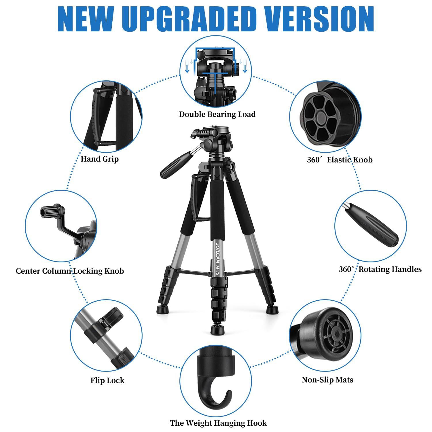 JOILCAN JOILCAN Tripod Camera Tripods, 74" Tripod for Camera Cell Phone Video Recording, Heavy Duty Tall Camera Tripod Stand, Professional Travel DSLR Tripods Compatible with Canon iPhone