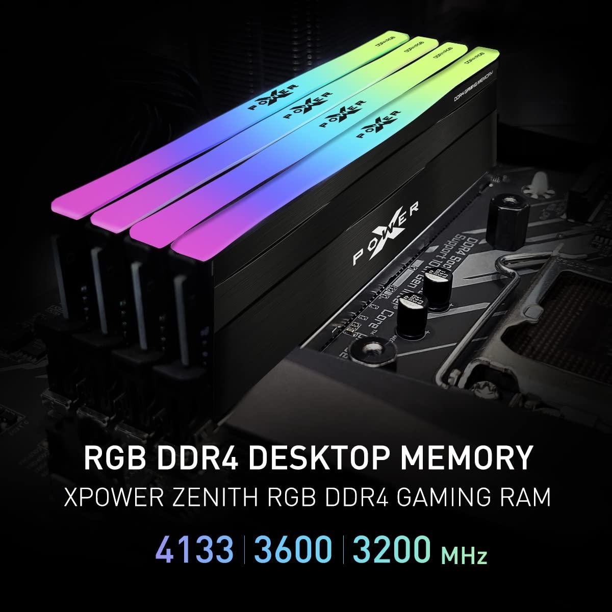 SP Silicon Power Silicon Power Gaming DDR4 32GB Kit (2 x 16GB) Zenith RGB 3600MHz (PC4 28800) C18 Desktop Memory Module Ram with Heatsink Black (SP032GXLZU360BDD)