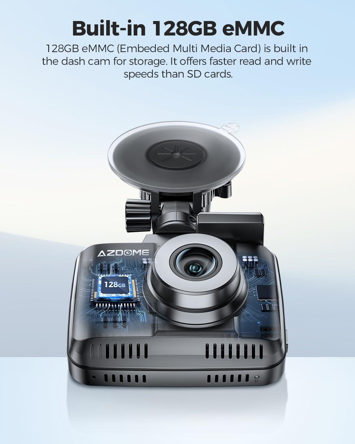 AZDOME AZDOME 4K HDR Dash Cam with No-Light Full-Color Night Vision, 128GB eMMC, ADAS, 4K+1080P Dashcam Front and Rear, 5GHz WiFi GPS 24H Parking Mode Car Camera, GS63Pro