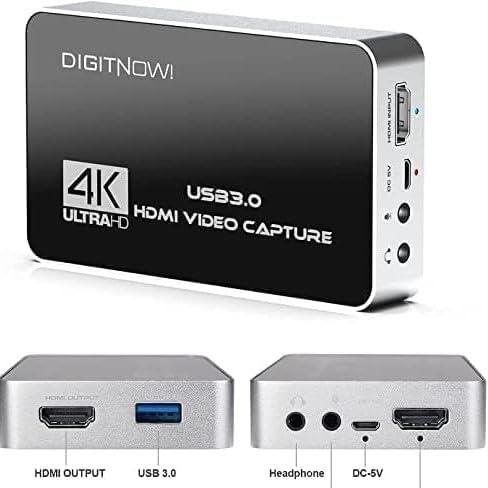 DigitPro Digitpro 4K HDMI Video Capture Card, USB 3.0 with Microphone and Earphone HDMI Loop-Out, 4k 60Hz Video Recorder for Broadcast Live, Record via DSLR, Camcorder, or Action Cam